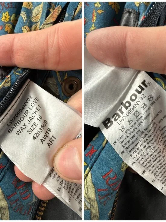 Barbour Love Wax Jacket Women Full Zip Blue Size 12 US Bird Lining Bridgewater - Picture 13 of 16